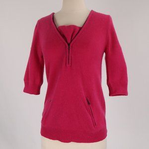 BCBG MAXAZRIA Pink Fushia Warm Cashmere Zippered B/L Pocket Sweater Top S